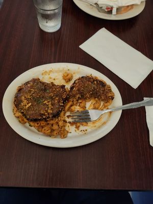 Crabcakes over Mac and cheese at KraVegan in Jacksonville