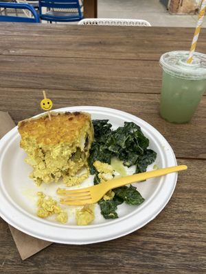 Quiche of the day and house lime soda at Plant Joy in Charlotte