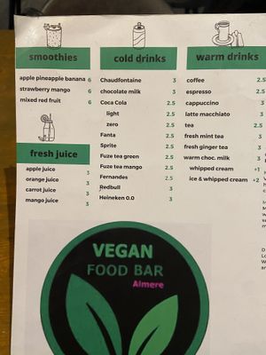 Drinks menu Dec 2023 at Vegan Food Bar in Almere