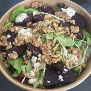 Greens, beetroot, vegan feta and walnuts salad 😍  at Rak Marak in Ramat Gan