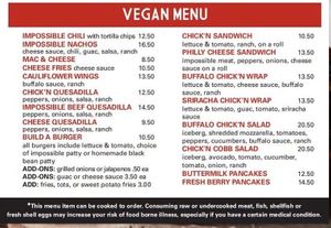 Vegan Menu February 2021 at The Diner Boys in Merrick