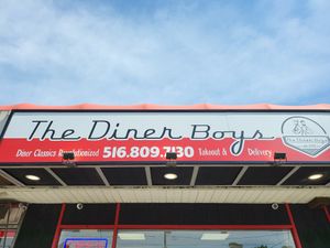 Front sign at The Diner Boys in Merrick