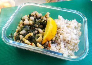 Daily menu: Greek Roasted Beens with rice at La Línea Verde in La Linea De La Concepcion