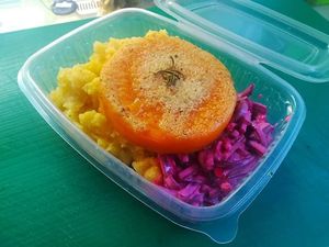 Daily menu: Pumpkin steak with polenta and mayo-beetroot salad at La Línea Verde in La Linea De La Concepcion