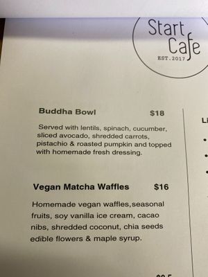 Vegan menu continued  at Start Cafe Bakery Hill in Ballarat