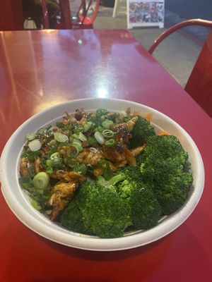 Teriyaki chicken bowl at Naughty Vegan Panda in Pasadena