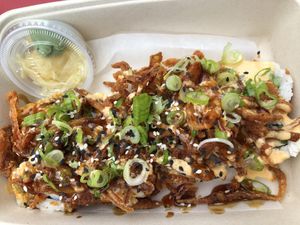 Roll with crispy onions! So good!  at Naughty Vegan Panda in Pasadena