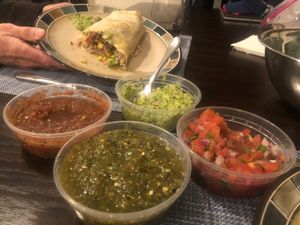 Burrito and trio of salsas. at Tu Madres Cantina & Grill in Indio