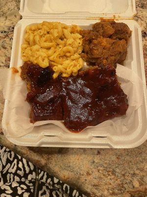BBQ meatloaf, Mac and cheese, yams  at La Lus Cafe in Willingboro