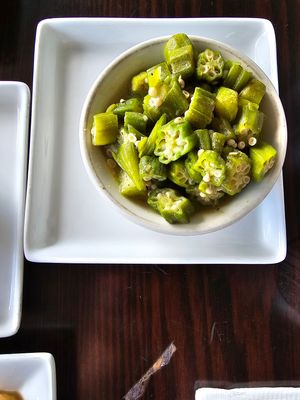 Okra - tasted a bit like chicken broth but we were told it was a vege broth and it was vegan at Jamaican Breeze Sports Bar & Grill in Indianapolis