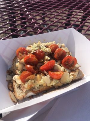 Chickpea Salad toast! at Moab Rainbowls in Moab