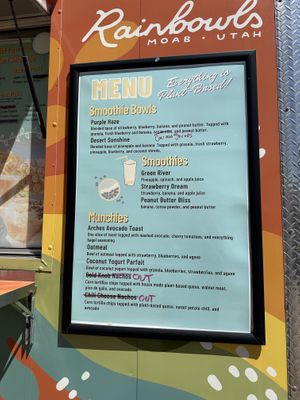 Menu  at Moab Rainbowls in Moab