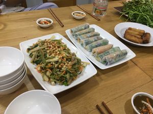 Traditional vietnamese Salad and raw organic spring rolls at Tay Ho Vegan in Ho Chi Minh City