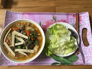 Thick rice noodle soup, so fresh and tasty at Tay Ho Vegan in Ho Chi Minh City