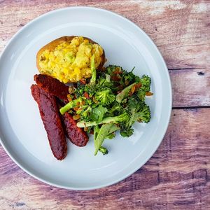 BBQ tempeh ‘ribs’, lemon thyme and stuffed potatoes, broccoli, almond and golden raisin ranch salad at Green Dinner Table in Christchurch