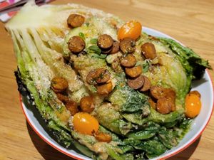 Grilled romaine salad with baba ganoush at Peaches Gastro Girls in Warsaw