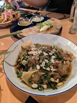 won-tons with beyond meat at Peaches Gastro Girls in Warsaw