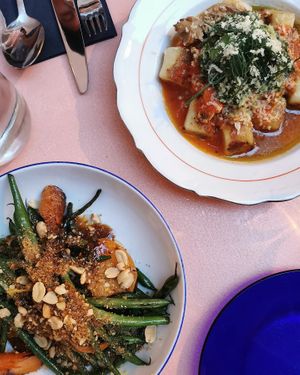 Gnocchi and beans. at Peaches Gastro Girls in Warsaw