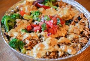 Vegan Cheesy Fajita Bowl at New World Kitchen in Des Moines