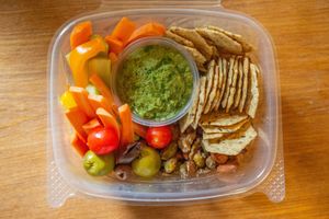 Veggie Snack Box with Green Hummus at New World Kitchen in Des Moines