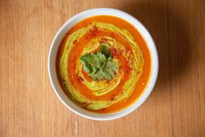 Roasted Red Pepper Chipotle Soup at New World Kitchen in Des Moines