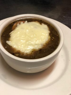 French Onion soup  at The Organic Grill in New York City