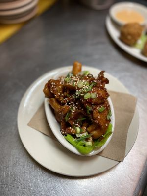 Appetizer: Oyster Mushrooms/OGiken  can be served Kung Pao or Buffalo style  at The Organic Grill in New York City