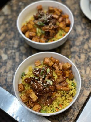 Kung Pao  Bowl w added crispy tofu cubes  at The Organic Grill in New York City