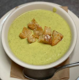 Chilled Creamy Zucchini Basil Soup  at The Organic Grill in New York City