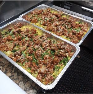 When you have family gathering or just outdoor picnic,give us a chance to cook for you! Kung Pao rice w Cauliflower Pops  at The Organic Grill in New York City