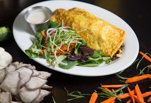 Tofu omelette. Choose from more than 20 different  fillings  at The Organic Grill in New York City