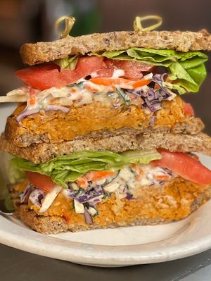 Spicy Tuna Sandwich: Chickpea & Jackfruit  at The Organic Grill in New York City