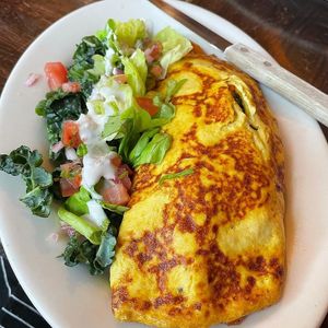 Tofu Omelette. We offer variety of  veggie fillings . You can also add tempeh bacon , house made grain sausage, or OGiken Tenders (crusted fried oyster mushrooms). at The Organic Grill in New York City