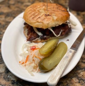 Jackfruit Sandwich. Recommended to be served w cashew blue cheese .   at The Organic Grill in New York City