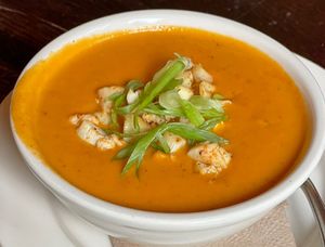 Lobster Bisque aka Hearts of Palm cream soup  at The Organic Grill in New York City