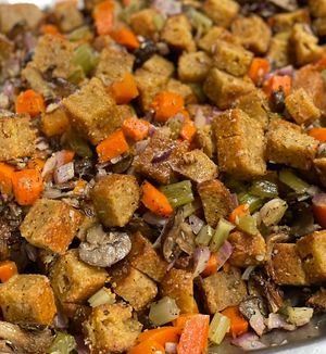 Cornbread veggie stuffing for Thanksgiving catering  at The Organic Grill in New York City