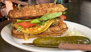 Brunch: Waffle Burger  at The Organic Grill in New York City