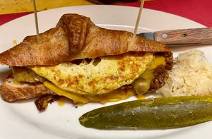 Cheese Croissants with choice of Tempeh Bacon or House Made Veggie Sausage  at The Organic Grill in New York City