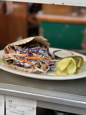 Shawarma Pita w Tzatziki sauce  at The Organic Grill in New York City