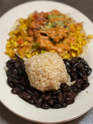 Rancheros . Can be served w Jackfruit instead of Tofu  at The Organic Grill in New York City