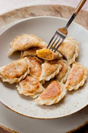 Pan fried pierogis #Veganuary at The Organic Grill in New York City
