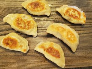 Pan fried pierogis #Veganuary at The Organic Grill in New York City
