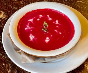 Creamy Beet soup   at The Organic Grill in New York City