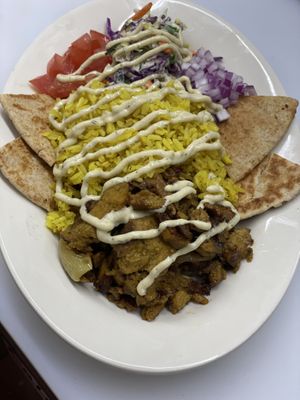 Seitan Shawarma  over Turmeric Rice   at The Organic Grill in New York City