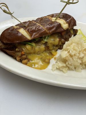 Chili sausage dog   at The Organic Grill in New York City