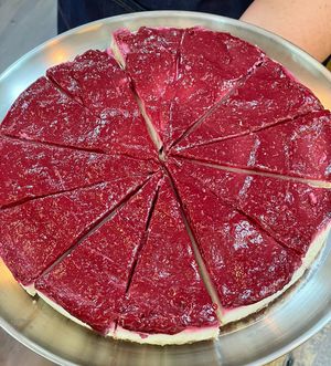 New Raw Cake : Mango with raspberry and blackberry jello on top   at The Organic Grill in New York City