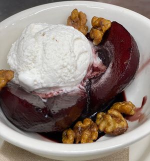 Poached Pear w Ice Cream   at The Organic Grill in New York City