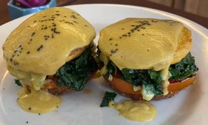 NotCrabCakes Benedict  for brunch   at The Organic Grill in New York City