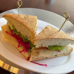 New  Reuben Sandwich from marinated celeriac root   at The Organic Grill in New York City