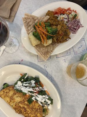 Shawarma plate and tofu omelette  at The Organic Grill in New York City